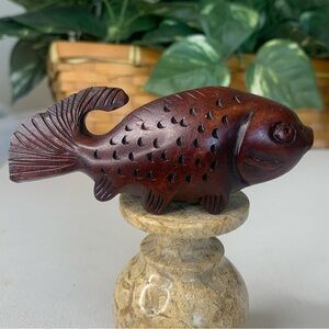 Netsuke Japan Boxwood Hand Carved Sculpture Koi Fish Figurine Wood Carving 4"